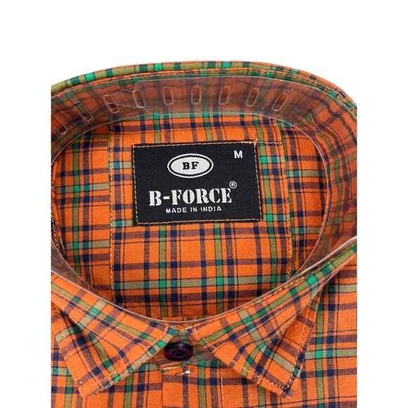 B-Force Mens Orange Plaid Button-Up Shirt Long Sleeves Classic Fit Size M - Picture 2 of 6